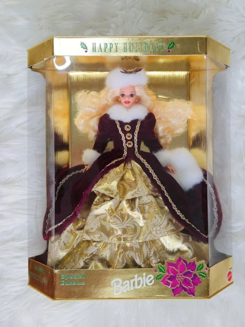 1996 Happy Holidays Barbie Doll Special Edition NIB Vintage New Gold Gown Sealed